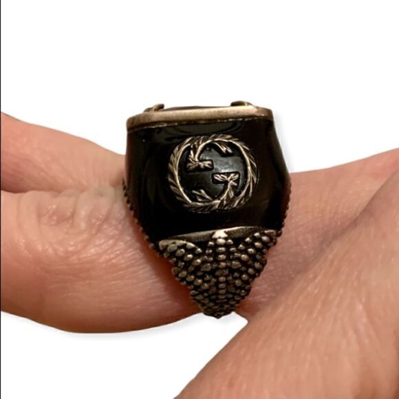 GUCCI Sterling Silver Red Crystal Stone Signet Ring Size: 6 - Picture 14 of 16